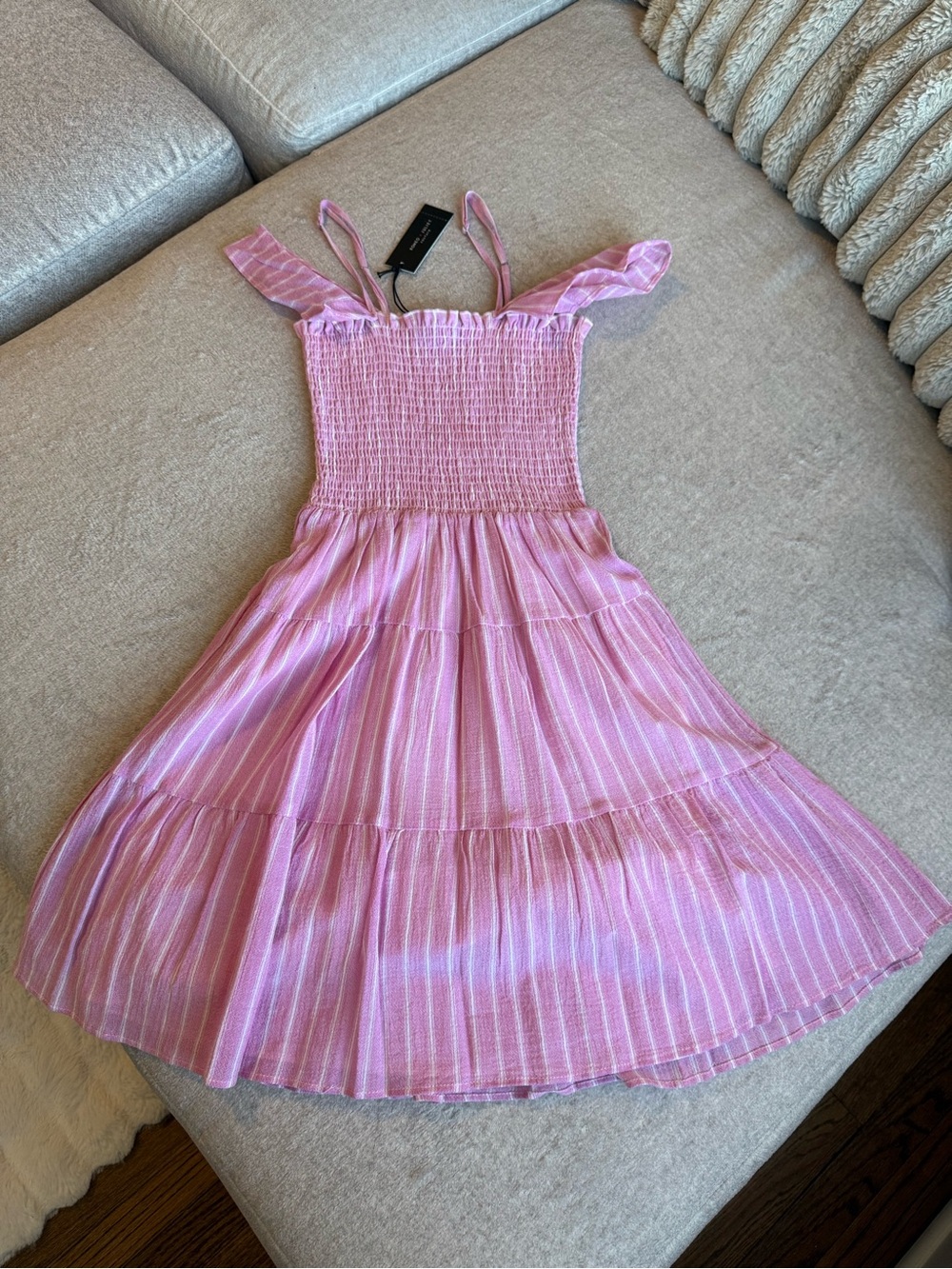 NWT Romeo & Juliet Couture Pink White Striped Smocked Tiered Dress🩷🤍